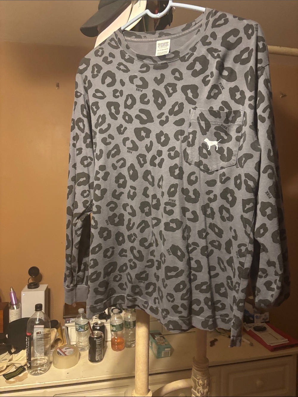 Victoria's Secret Pink Gray Leopard Pocket Long-Sleeve Tee